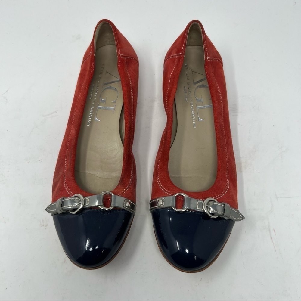 AGL Attilio Giusti Leombruni Orange Blue Leather Flats Cap Toe Women EU37.5 US 7